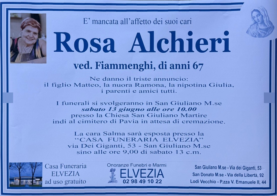 Necrologio di Rosa Alchieri