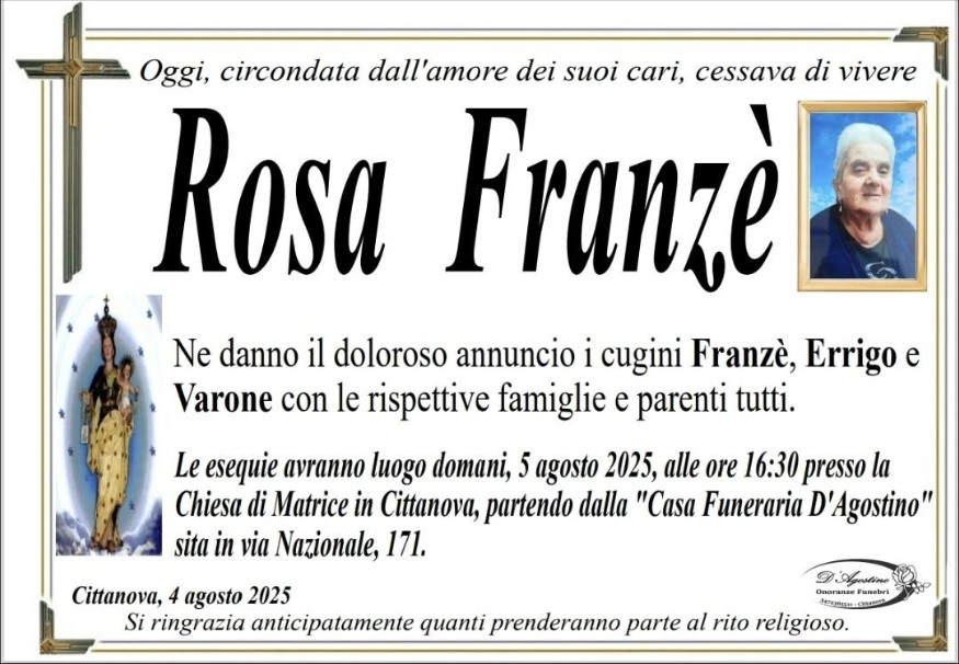 Necrologio di Rosa Franzè
