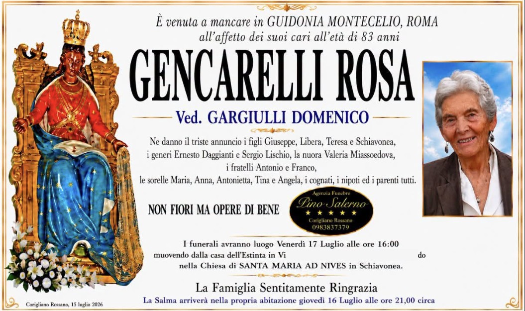 Necrologio di Rosa Gencarelli