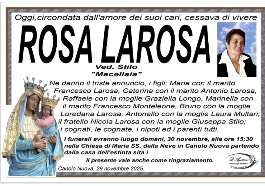 Necrologio di Rosa Larosa