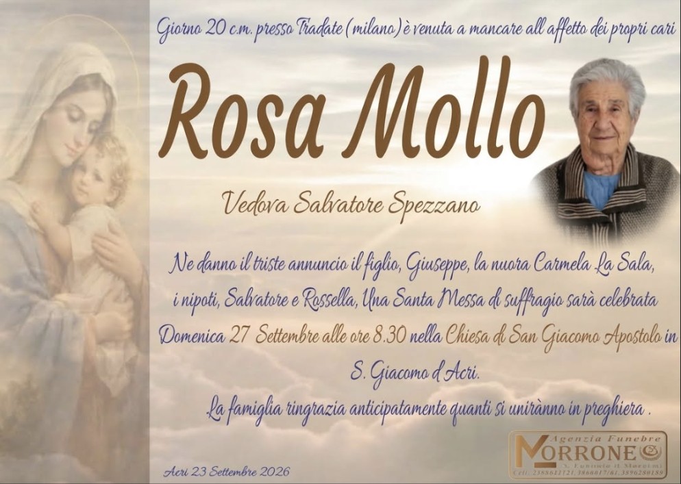 Necrologio di Rosa Mollo