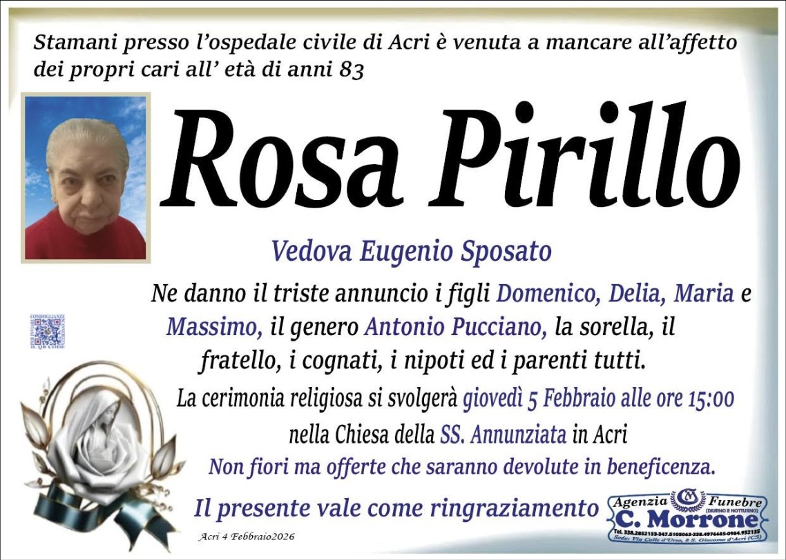 Necrologio di Rosa Pirillo