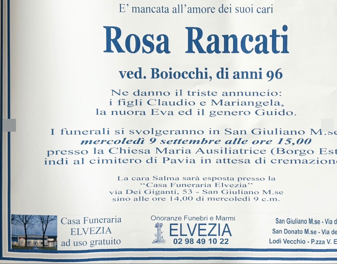 Necrologio di Rosa Rancati