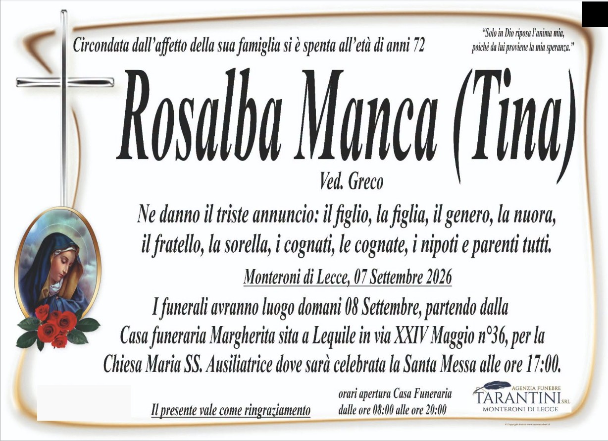 Necrologio di Rosalba Manca
