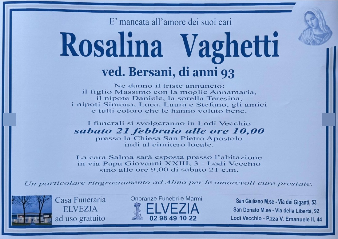 Necrologio di Rosalina Vaghetti
