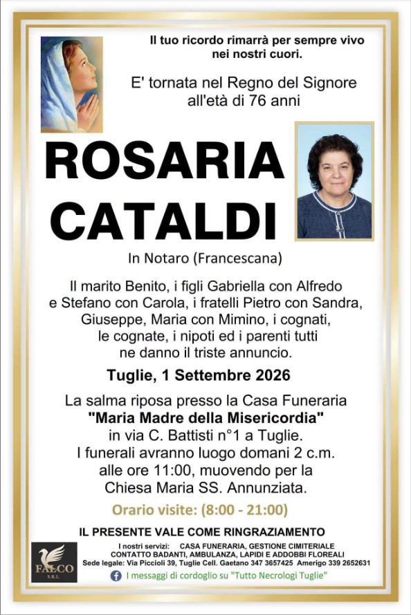 Necrologio di Rosaria Cataldi