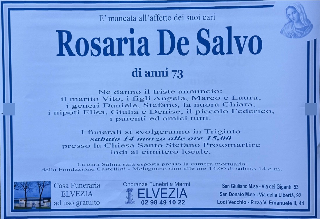 Necrologio di Rosaria De Salvo