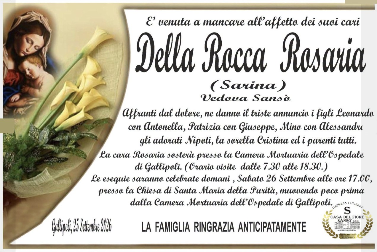 Necrologio di Rosaria Della Rocca