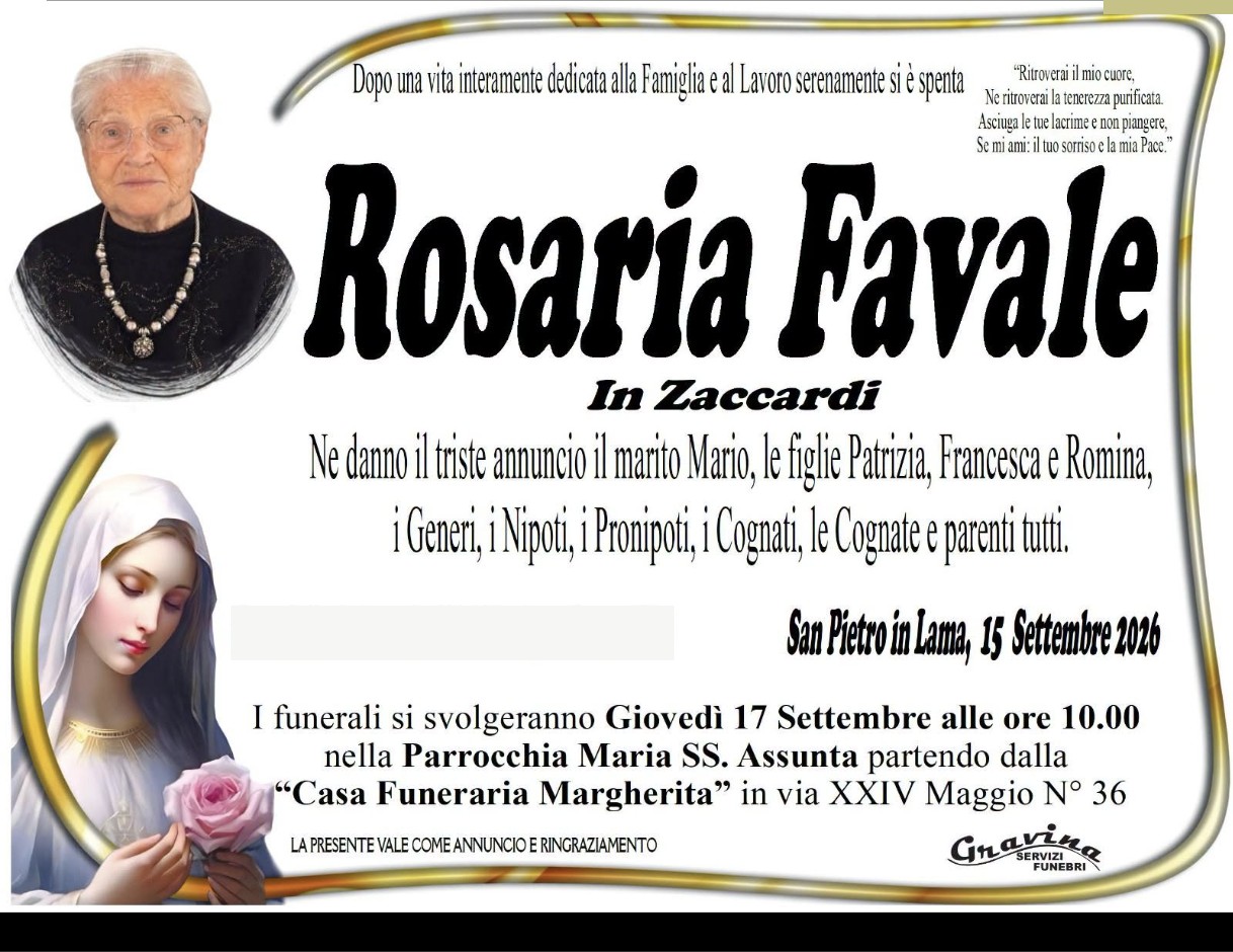 Necrologio di Rosaria Favale