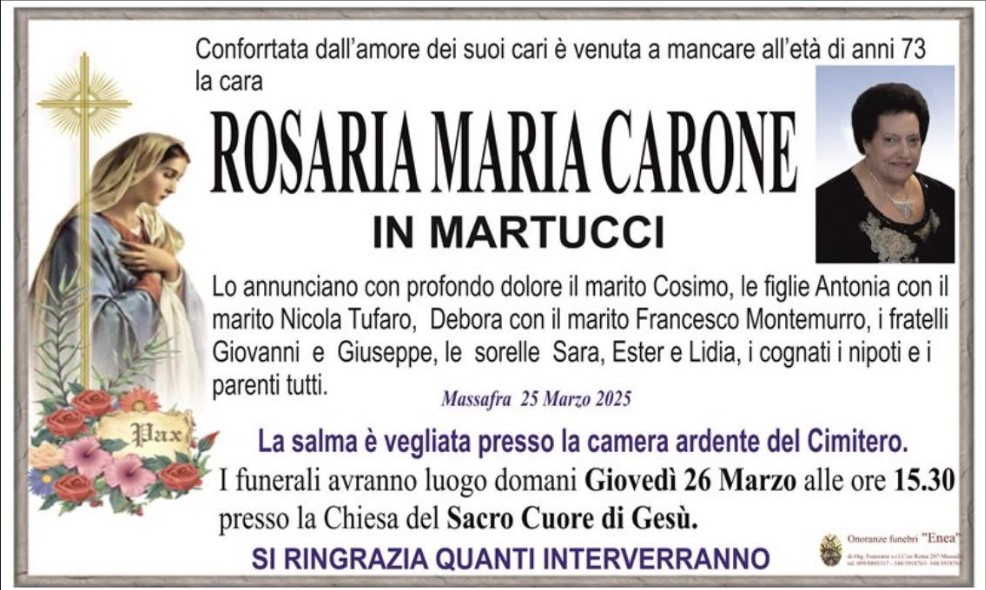 Necrologio di Rosaria Maria Carone