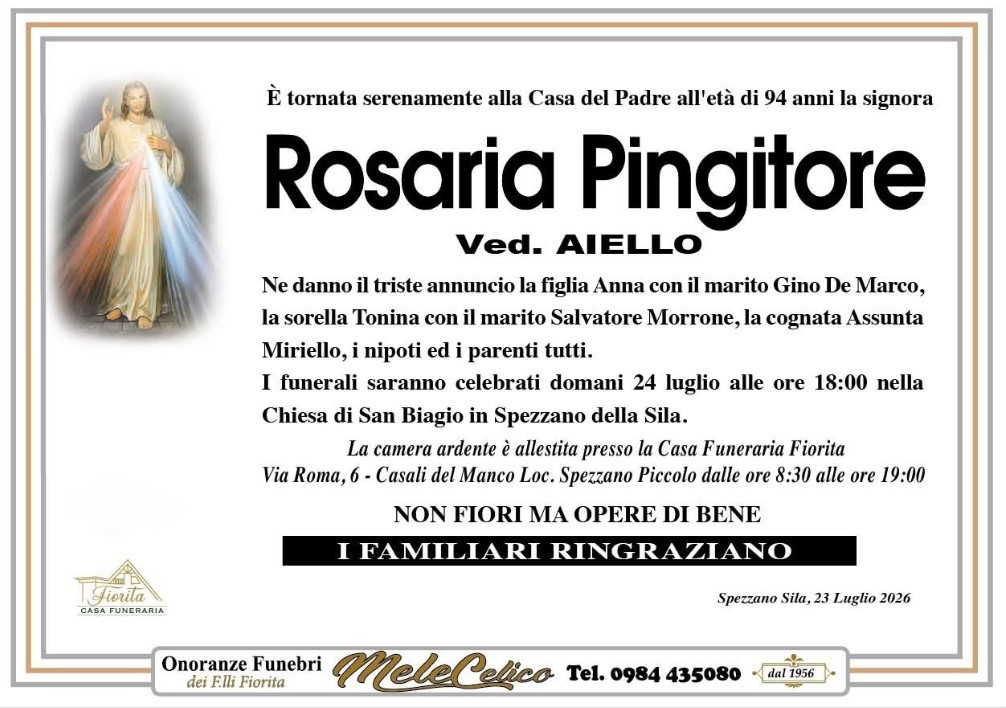Necrologio di Rosaria Pingitore
