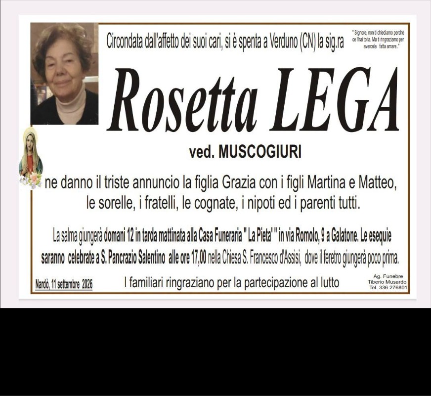 Necrologio di Rosetta Lega