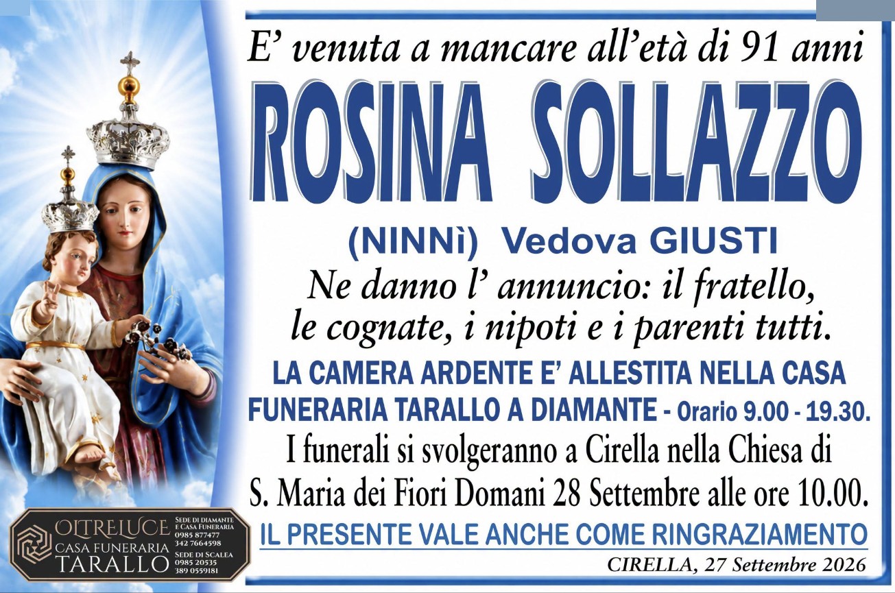 Necrologio di Rosina Sollazzo
