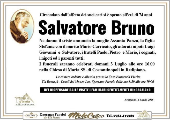 Necrologio di Salvatore Bruno