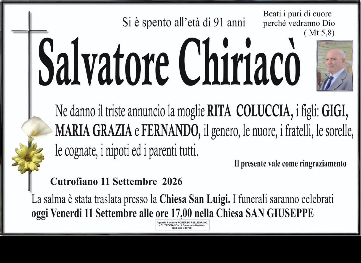 Necrologio di Salvatore Chiriacò