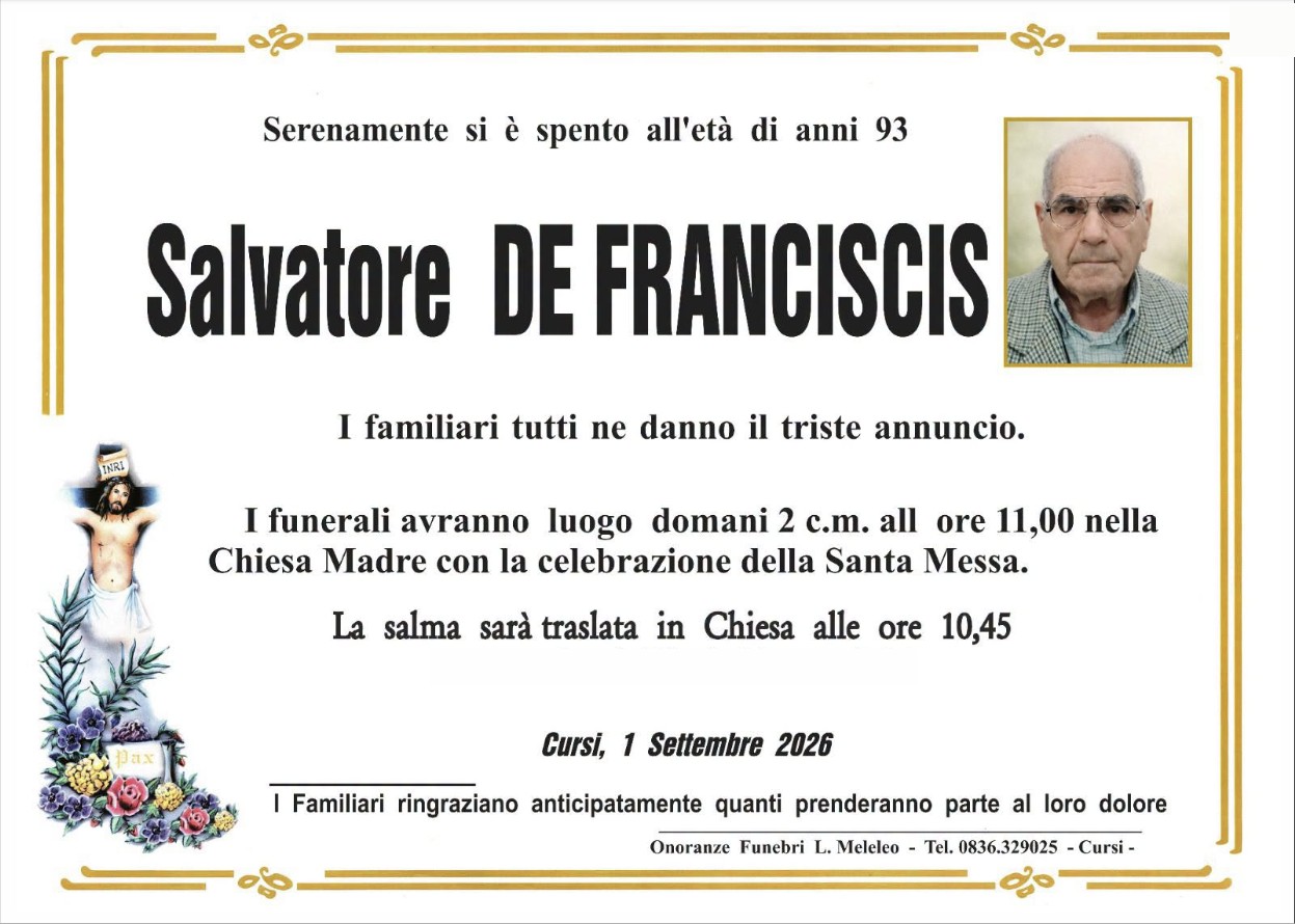 Necrologio di Salvatore De Franciscis