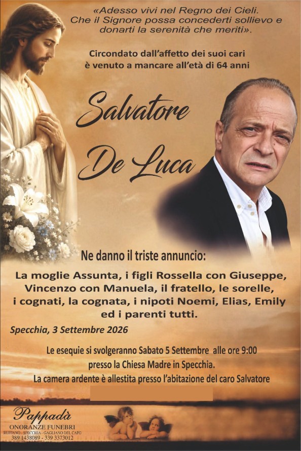 Necrologio di Salvatore De Luca