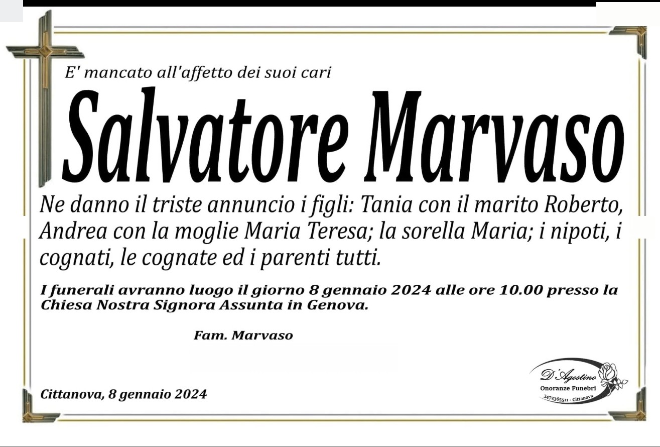 Necrologio di Salvatore Marvaso