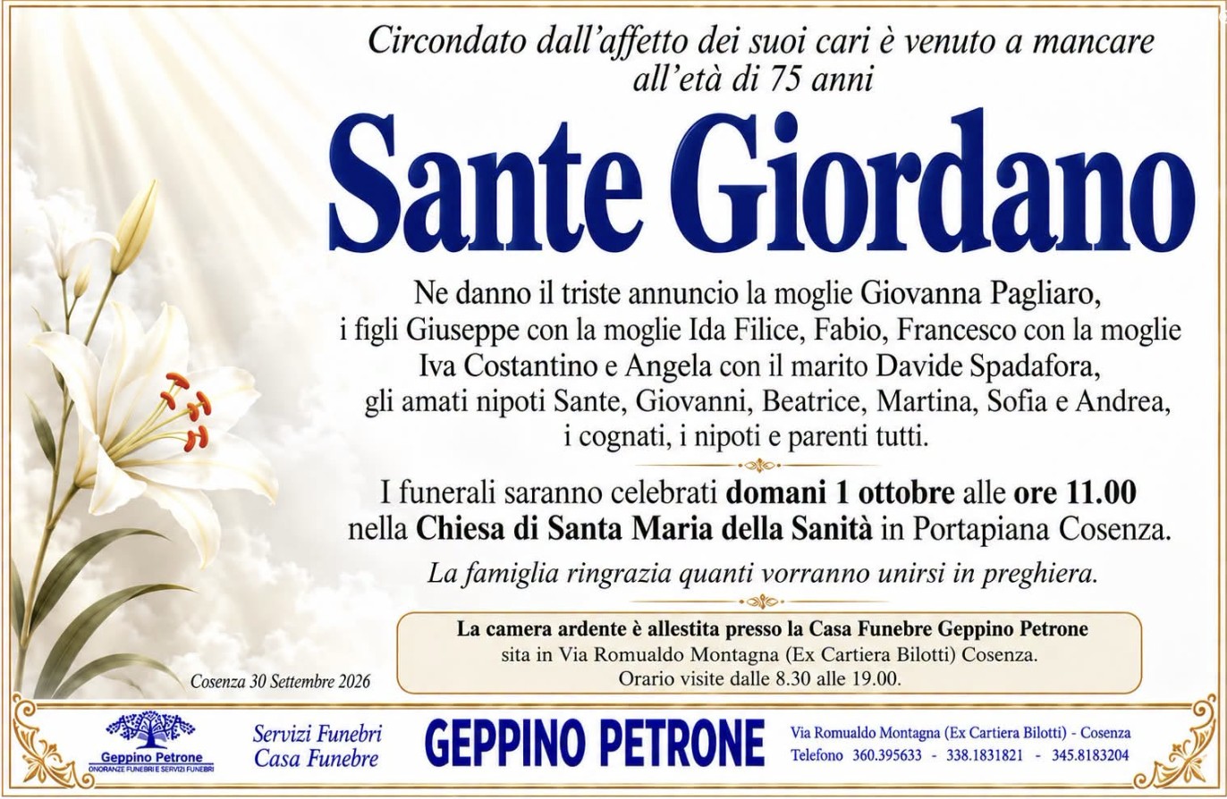 Necrologio di Sante Giordano