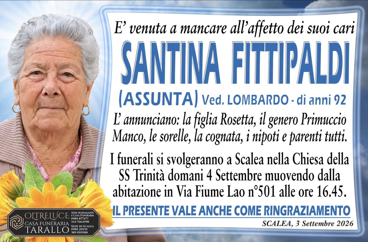 Necrologio di Santina Fittipaldi