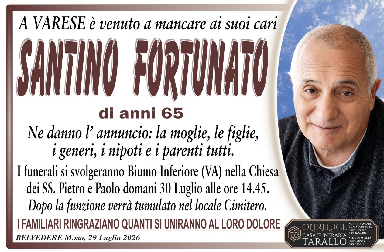 Necrologio di Santino Fortunato