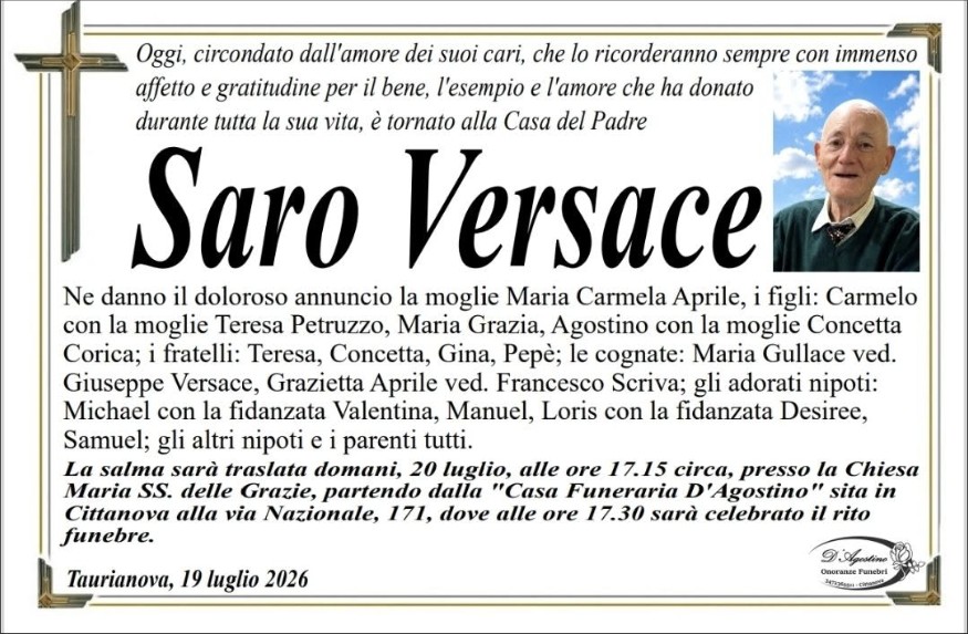 Necrologio di Saro Versace