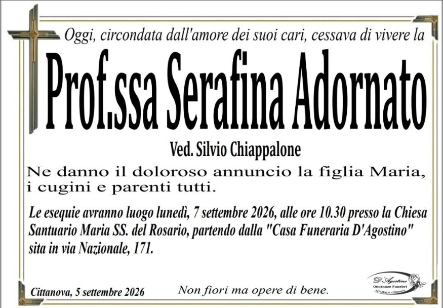 Necrologio di Serafina Adornato