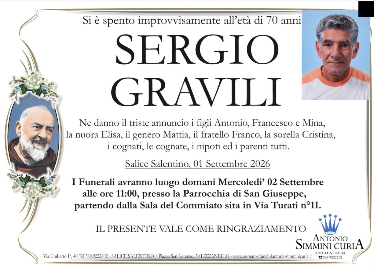 Necrologio di Sergio Gravili