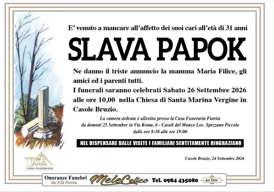 Necrologio di Slava Papok