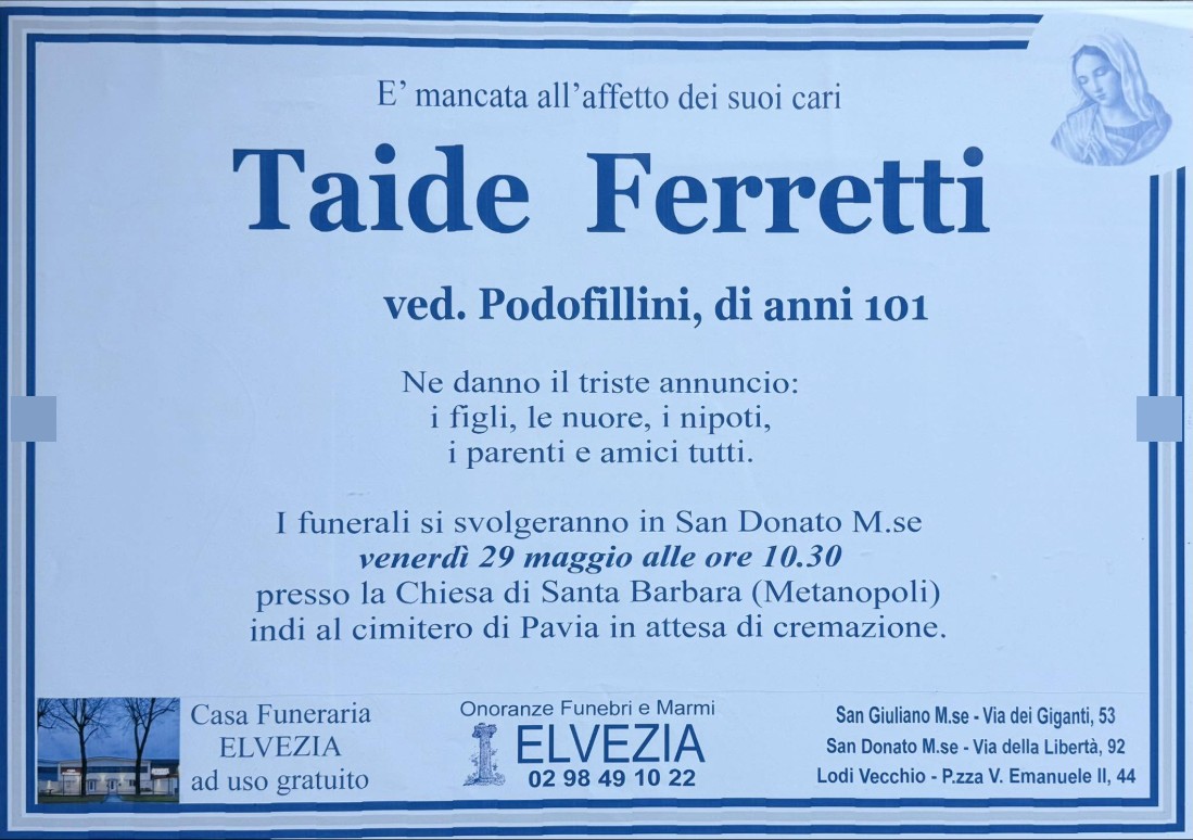 Necrologio di Taide Ferretti