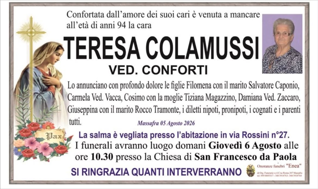 Necrologio di Teresa Colamussi