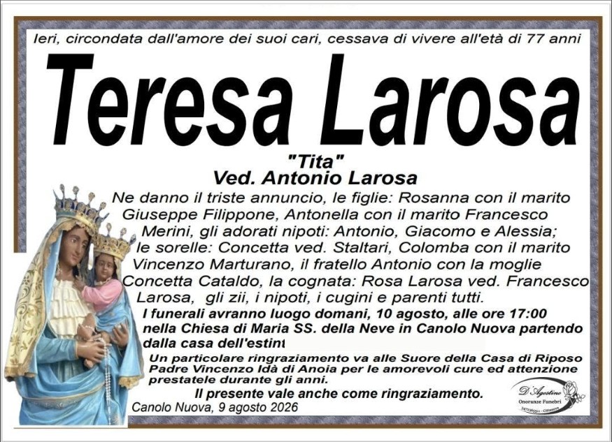 Necrologio di Teresa Larosa