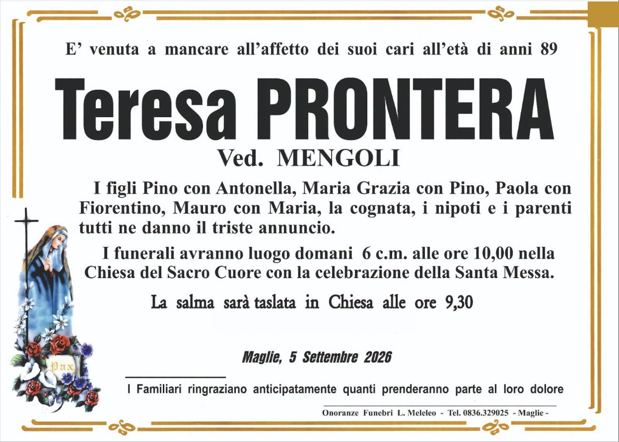 Necrologio di Teresa Prontera