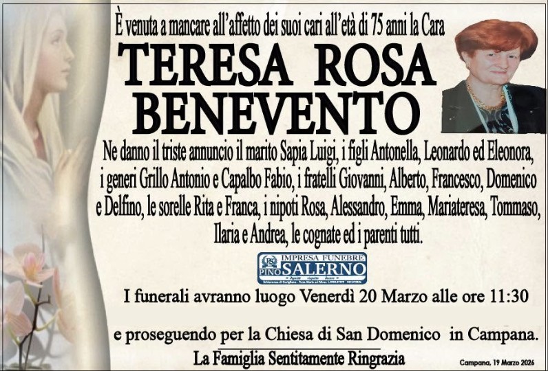 Necrologio di Teresa Rosa Benevento