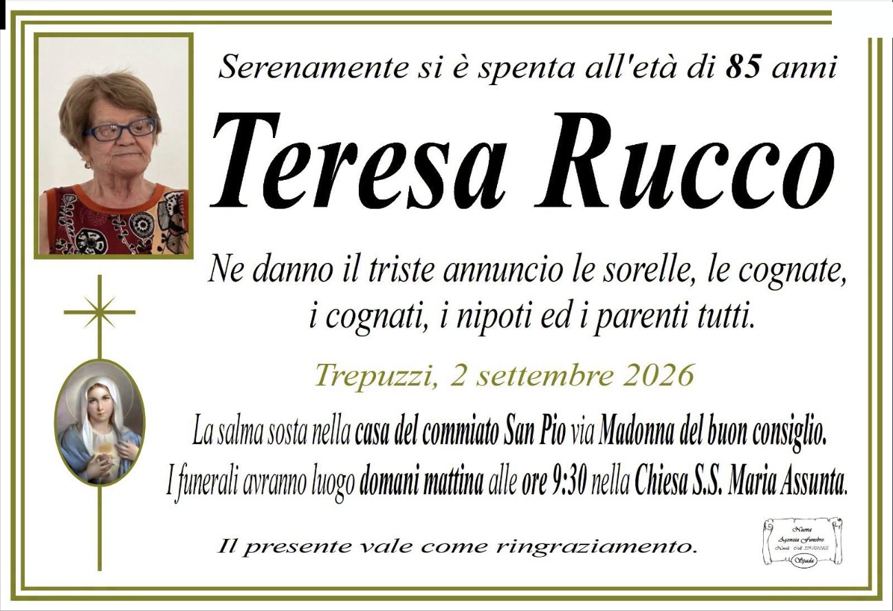 Necrologio di Teresa Rucco