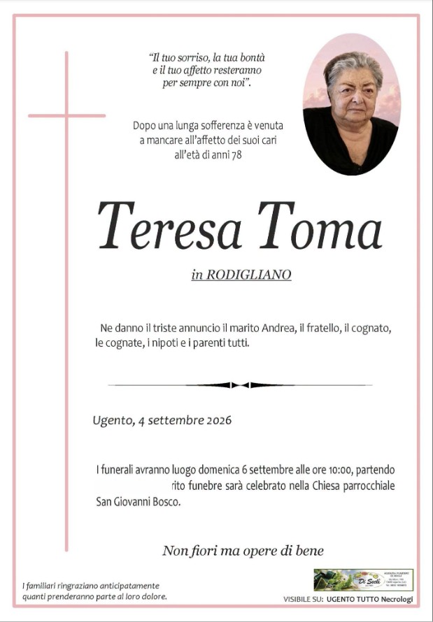 Necrologio di Teresa Toma