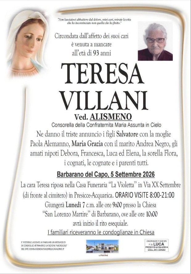 Necrologio di Teresa Villani