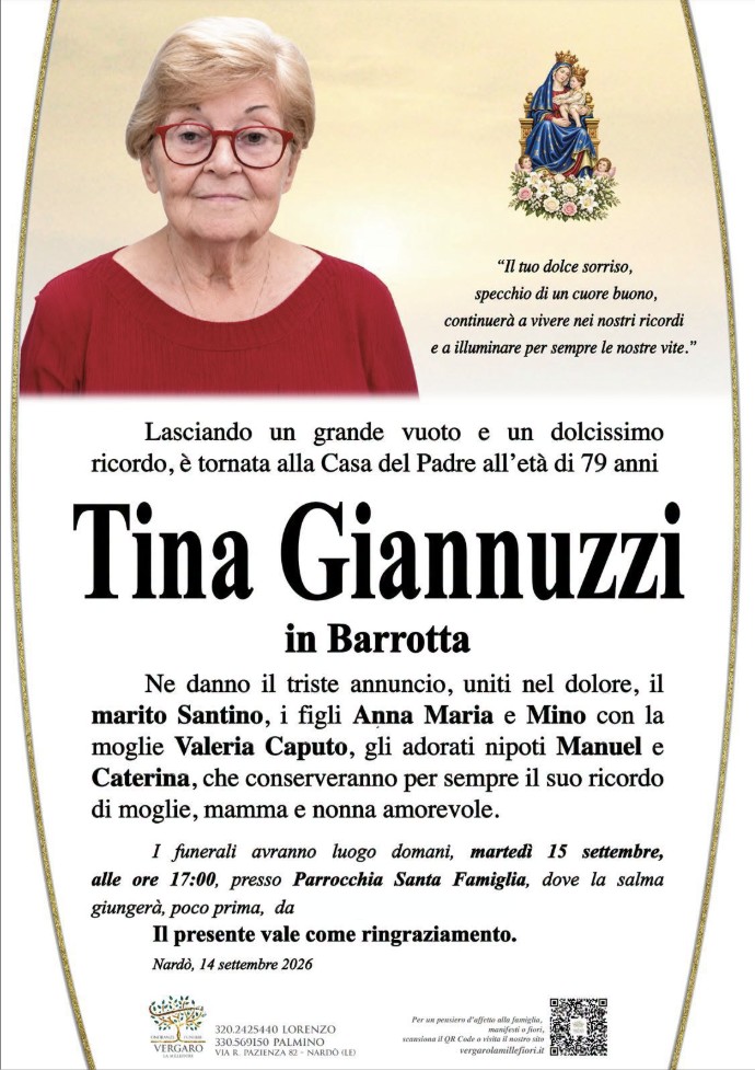 Necrologio di Tina Giannuzzi