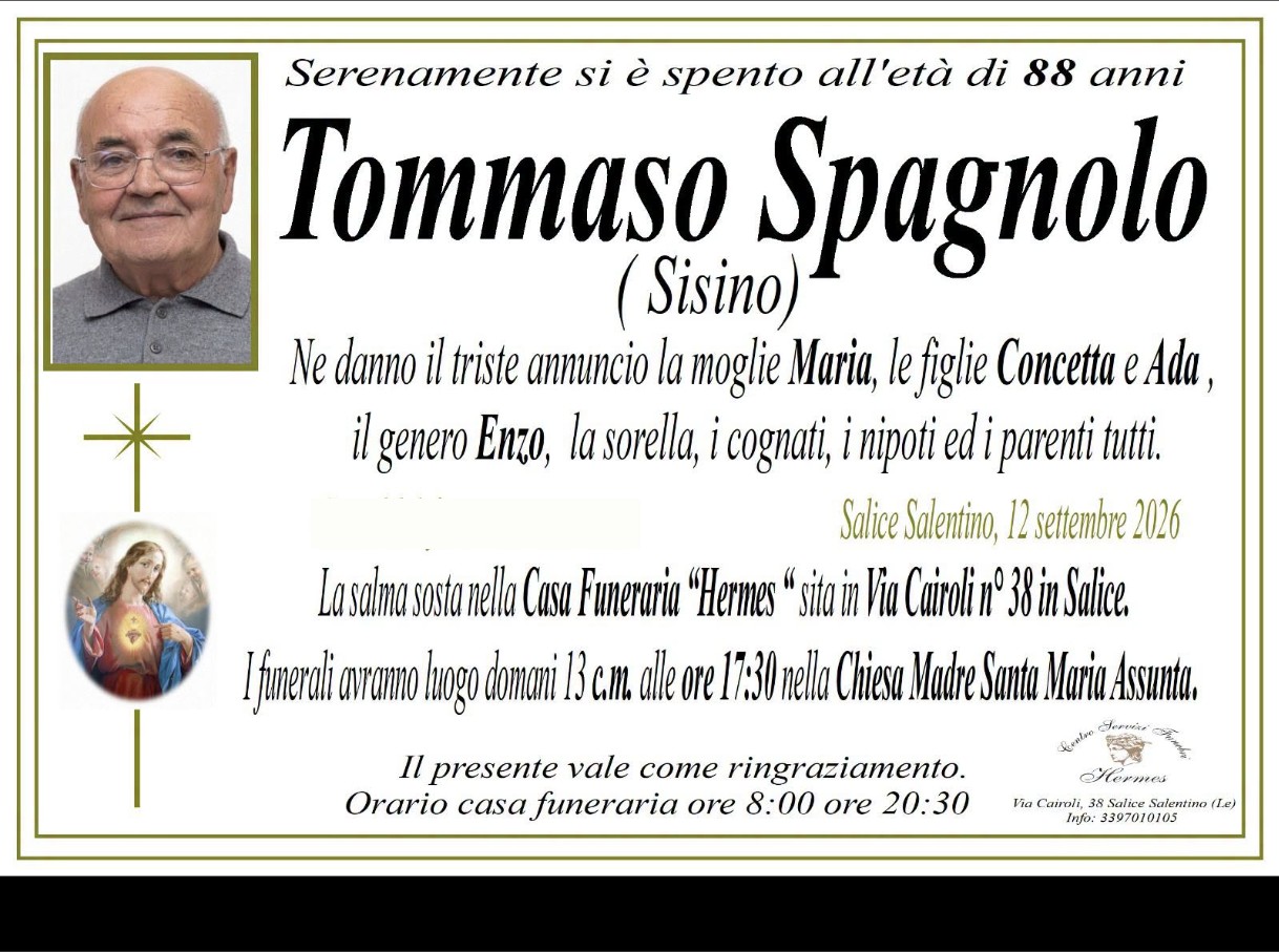Necrologio di Tommaso Spagnolo