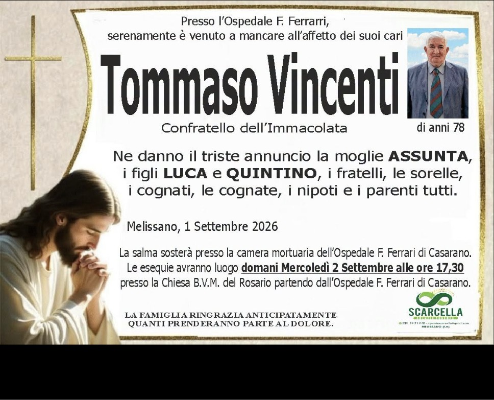 Necrologio di Tommaso Vincenti