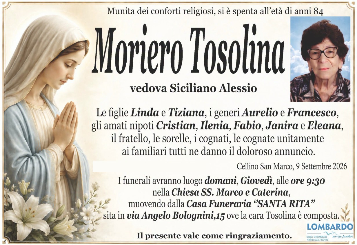 Necrologio di Tosolina Moriero