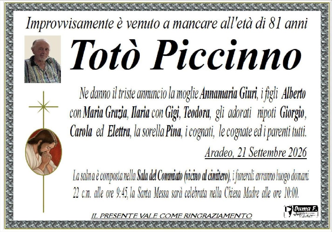 Necrologio di Totò Piccinno