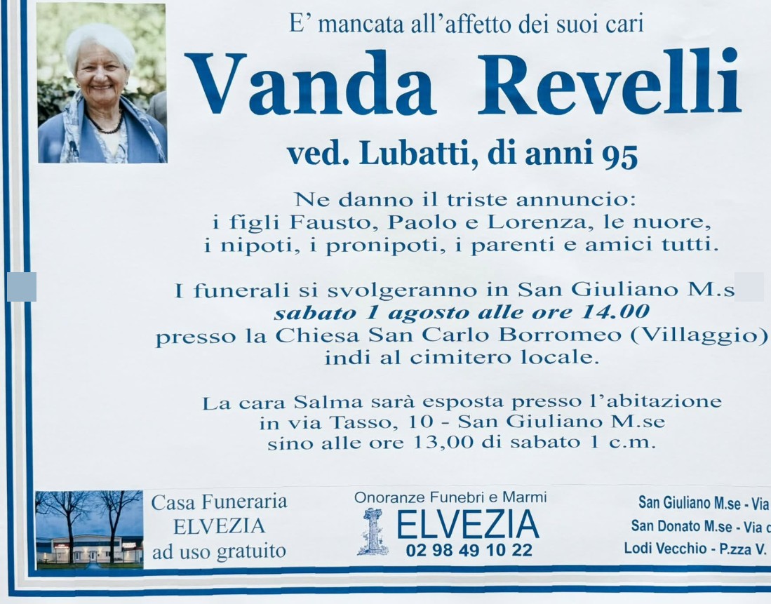 Necrologio di Vanda Revelli