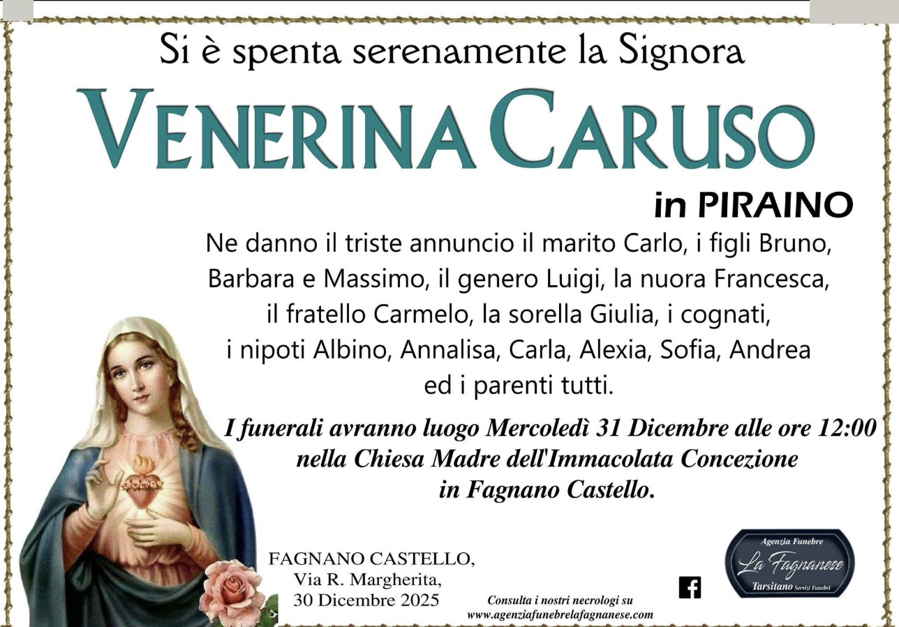 Necrologio di Venerina Caruso