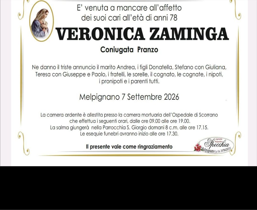 Necrologio di Veronica Zaminga