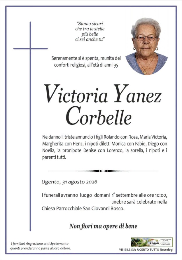 Necrologio di Victoria Yanez Corbelle