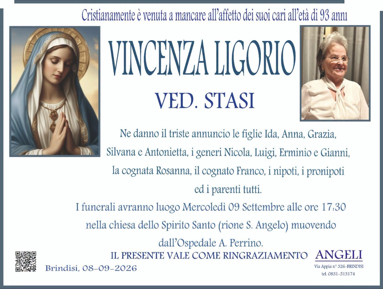Necrologio di Vincenza Ligorio