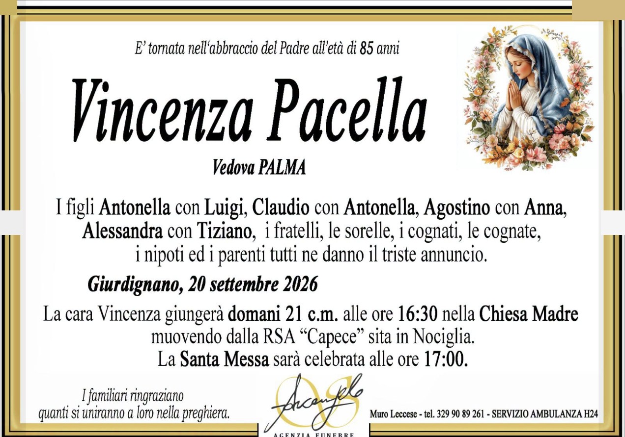 Necrologio di Vincenza Pacella