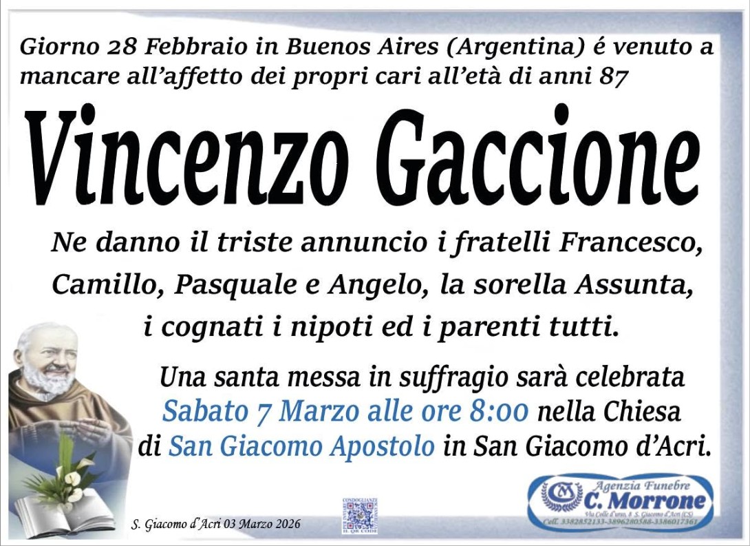 Necrologio di Vincenzo Gaccione