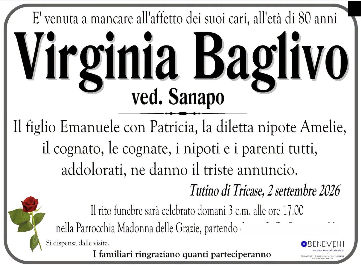 Necrologio di Virginia Baglivo